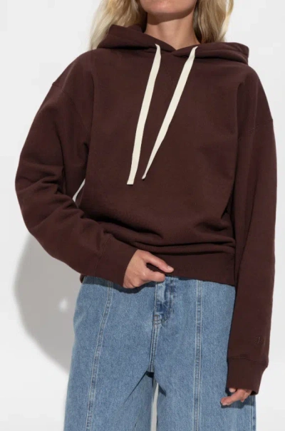Jil Sander Drawstring Hooded Sweatshirt In Brown