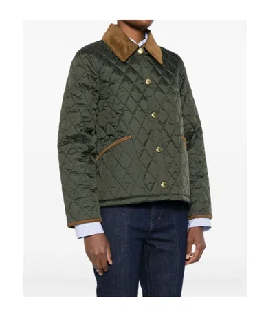 Barbour Corduroy-collar Qwuilted Jacket In Green