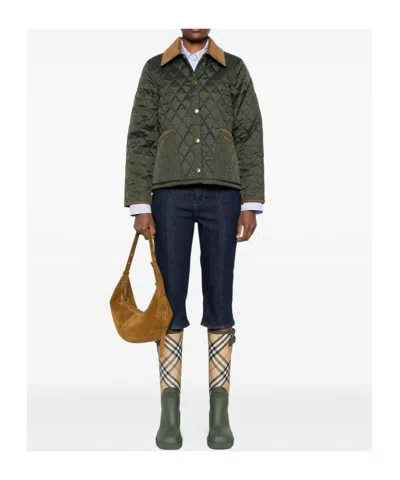 Barbour Corduroy-collar Qwuilted Jacket In Green
