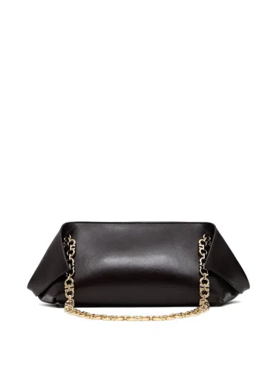 Ferragamo Brown Shoulder Bag With Logo Strap And Logo Lettering On The Front In Leather Woman In Black