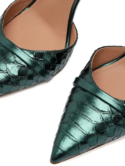 Malone Souliers Uma 90 Python-effect Metallic Leather Mules In Green