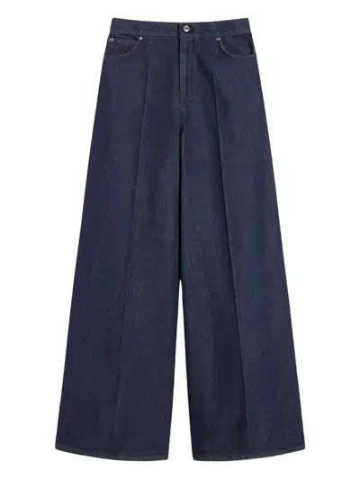 Max Mara Wide Leg Denim Trousers Featuring Pockets In Blue