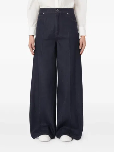 Max Mara Wide Leg Denim Trousers Featuring Pockets In Blue