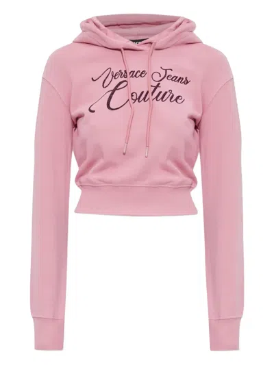 Versace Jeans Couture Cropped Sweatshirt With Logo In Pink