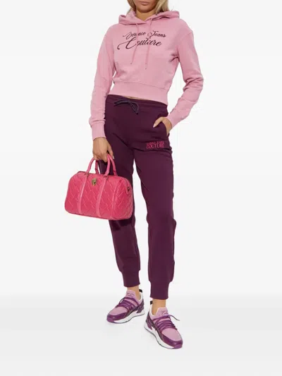 Versace Jeans Couture Cropped Sweatshirt With Logo In Pink