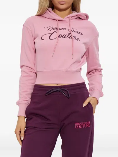 Versace Jeans Couture Cropped Sweatshirt With Logo In Pink