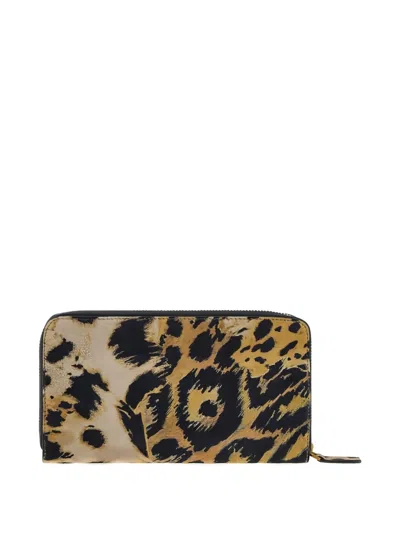 Roberto Cavalli Leopard-print Zip-around Wallet In Brown