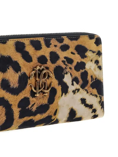 Roberto Cavalli Leopard-print Zip-around Wallet In Brown