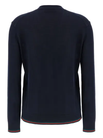 Gucci Women Blue Cardigan With Web Detail On The Edges In Cashmere And Silk Blend Woman In Blue