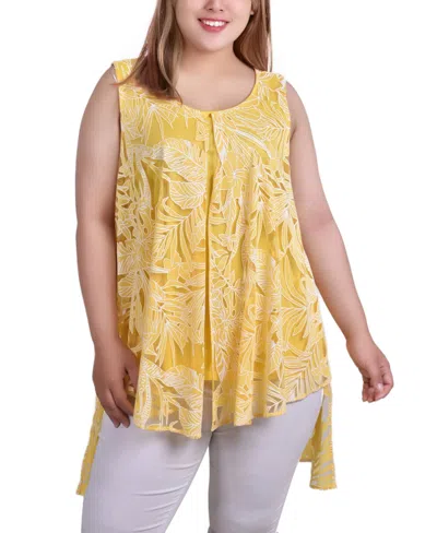 Ny Collection Plus Size Sleeveless Hi Lo Burnout Tunic Top In Gold