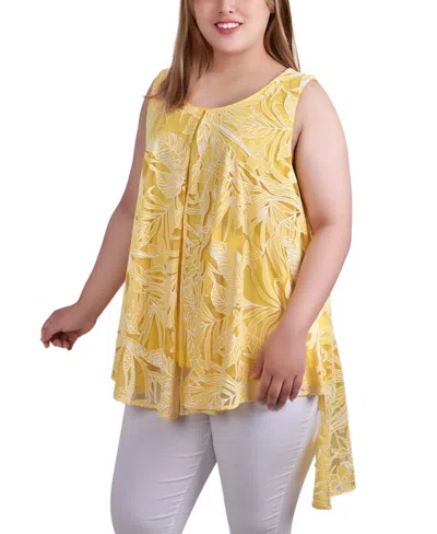 Ny Collection Plus Size Sleeveless Hi Lo Burnout Tunic Top In Gold