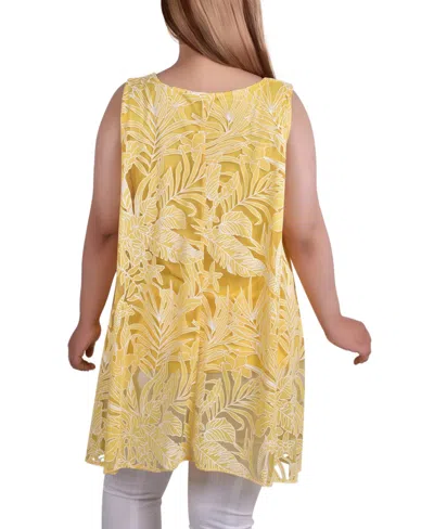 Ny Collection Plus Size Sleeveless Hi Lo Burnout Tunic Top In Gold