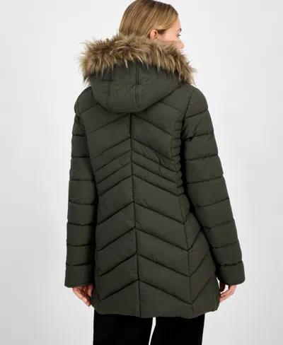 Maralyn & Me Juniors' Faux-fur Hooded Puffer Coat In Green