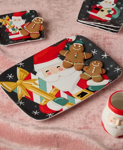Certified International Christmas Whimsy Santa Rectangular Platter In Multi