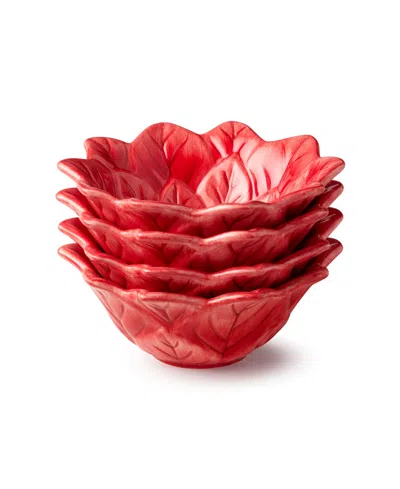 Certified International Winter Blooms Poinsettia Ice Cream Bowls, Set Of 4 In Red