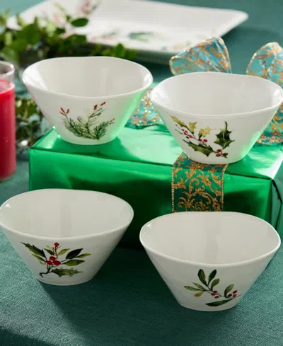 Certified International Holly Vines Ice Cream Bowls, Set Of 4 In White
