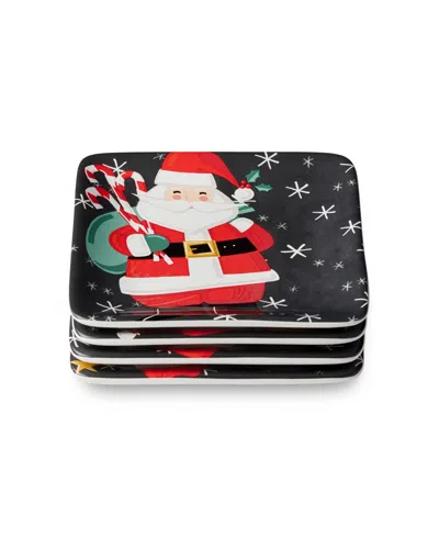 Certified International Christmas Whimsy Santa Canape Plates, Set Of 4 In Multi