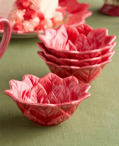 Certified International Winter Blooms Poinsettia Ice Cream Bowls, Set Of 4 In Red