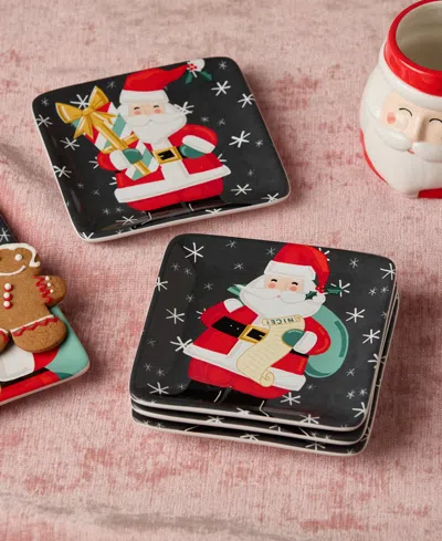 Certified International Christmas Whimsy Santa Canape Plates, Set Of 4 In Multi