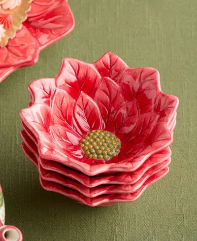 Certified International Winter Blooms Poinsettia Ice Cream Bowls, Set Of 4 In Red