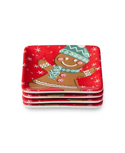 Certified International Christmas Whimsy Gingerbread Canape Plates, Set Of 4 In Multi