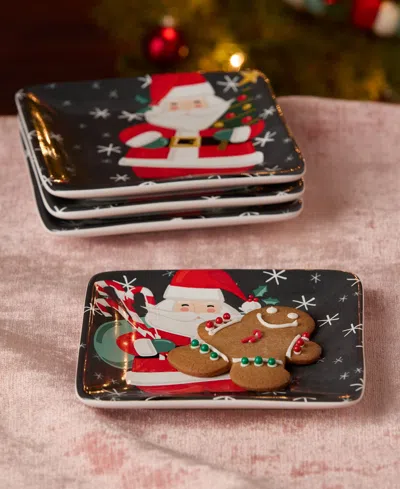 Certified International Christmas Whimsy Santa Canape Plates, Set Of 4 In Multi