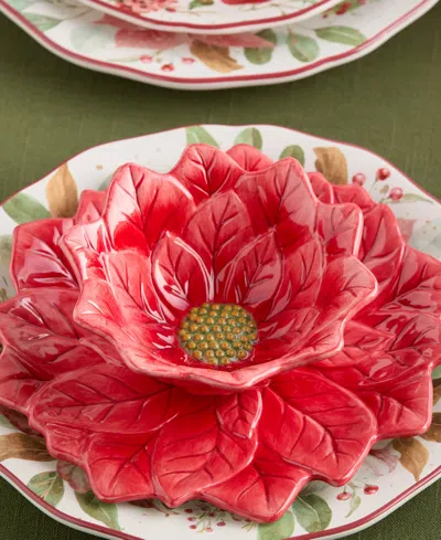 Certified International Winter Blooms Poinsettia Ice Cream Bowls, Set Of 4 In Red