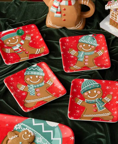 Certified International Christmas Whimsy Gingerbread Canape Plates, Set Of 4 In Multi