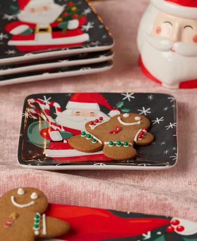 Certified International Christmas Whimsy Santa Canape Plates, Set Of 4 In Multi