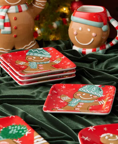 Certified International Christmas Whimsy Gingerbread Canape Plates, Set Of 4 In Multi