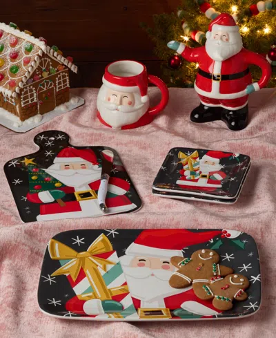 Certified International Christmas Whimsy Santa Canape Plates, Set Of 4 In Multi