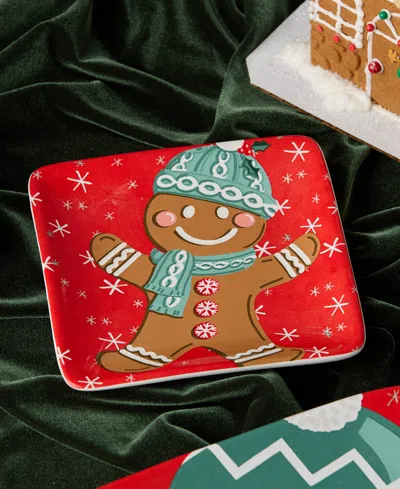 Certified International Christmas Whimsy Gingerbread Canape Plates, Set Of 4 In Multi