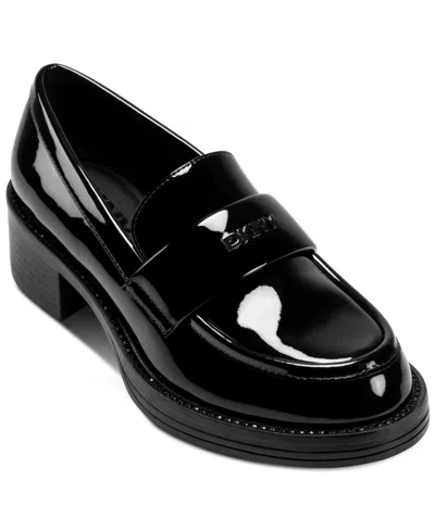 Dkny Civelli Heeled Round Toe Slip-on Loafers In Black