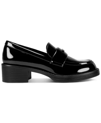 Dkny Civelli Heeled Round Toe Slip-on Loafers In Black