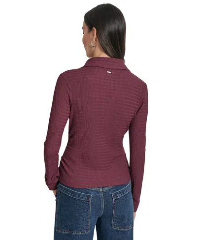 Dkny Jeans Women's Textured Collared Button-front Top In Burgundy
