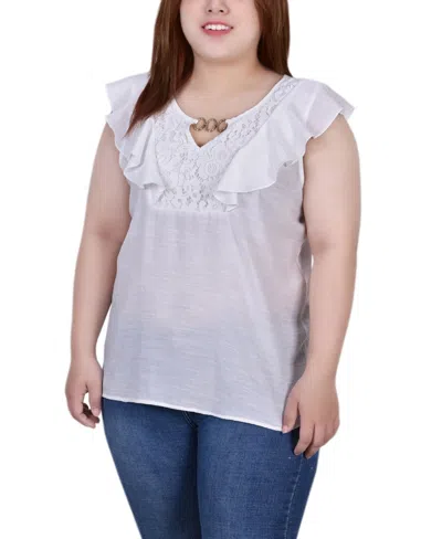 Ny Collection Plus Size Sleeveless Lace Yoke Top In White