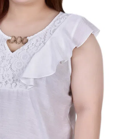 Ny Collection Plus Size Sleeveless Lace Yoke Top In White