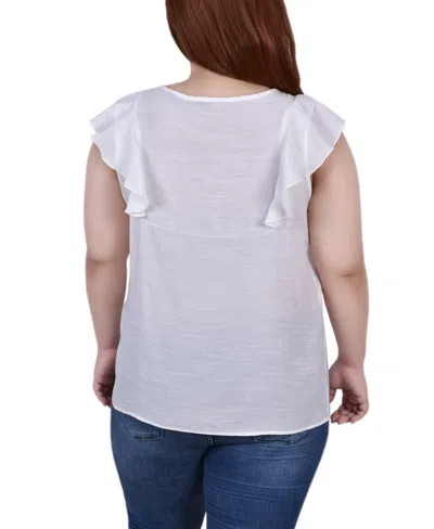 Ny Collection Plus Size Sleeveless Lace Yoke Top In White