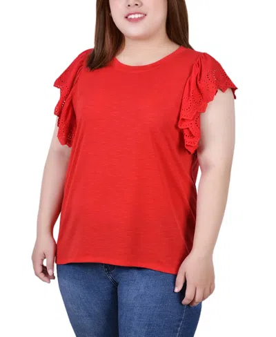 Ny Collection Plus Size Flutter Sleeve Slub Knit Top In Red
