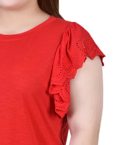 Ny Collection Plus Size Flutter Sleeve Slub Knit Top In Red