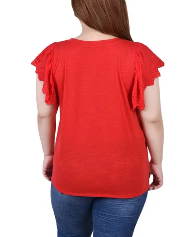 Ny Collection Plus Size Flutter Sleeve Slub Knit Top In Red
