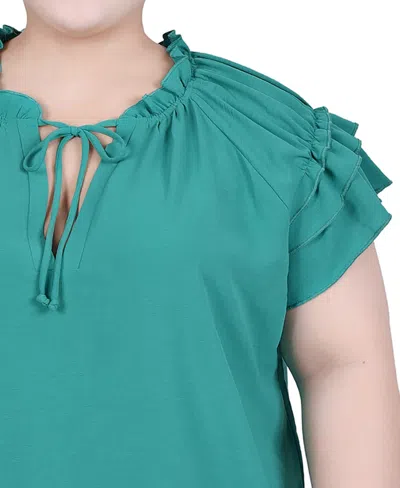 Ny Collection Plus Size Short Sleeve Ruffled Top In Green