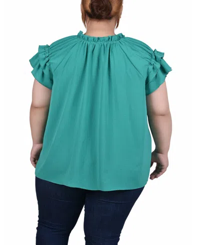 Ny Collection Plus Size Short Sleeve Ruffled Top In Green