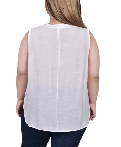 Ny Collection Plus Size Sleeveless Top With Eyelet Insets In White