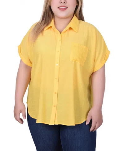 Ny Collection Plus Size Short Extended Sleeve Blouse In Yellow
