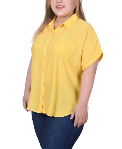 Ny Collection Plus Size Short Extended Sleeve Blouse In Yellow