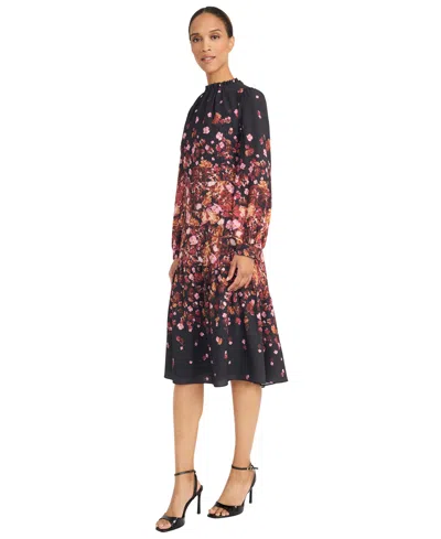 Maggy London Women's Flower Detail Long Sleeve Dress In Blue