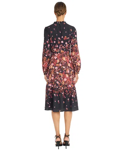 Maggy London Women's Flower Detail Long Sleeve Dress In Blue