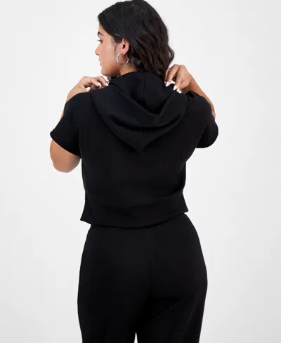 And Now This Petite Hooded Short-sleeve Zip-up Top, Macy's Exclusive In Black