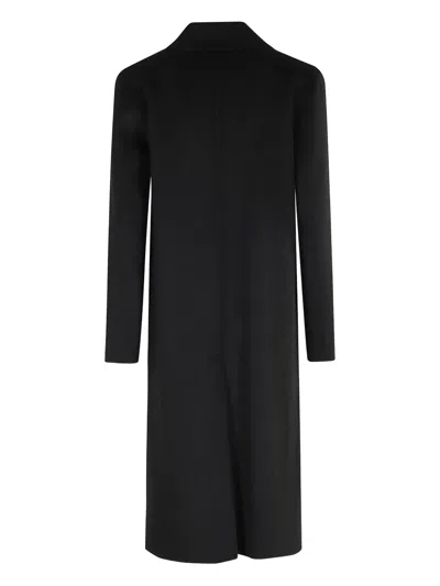 Seventy Double-breasted Long Wool-blend Coat In Black